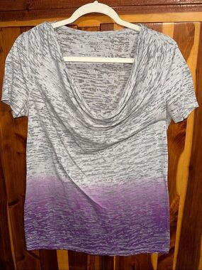 Calvin Klein Gray and Purple Ombre Cowl Neck Short Sleeve Top
